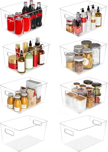 Clear Plastic Storage Bins 8 Pack - Pantry Organizers and Storage, Fridge Organizer for Kitchen, Cabinet, Freezer, Bathroom, Clost, Home Organization - size: 8 Larger + 0 Small