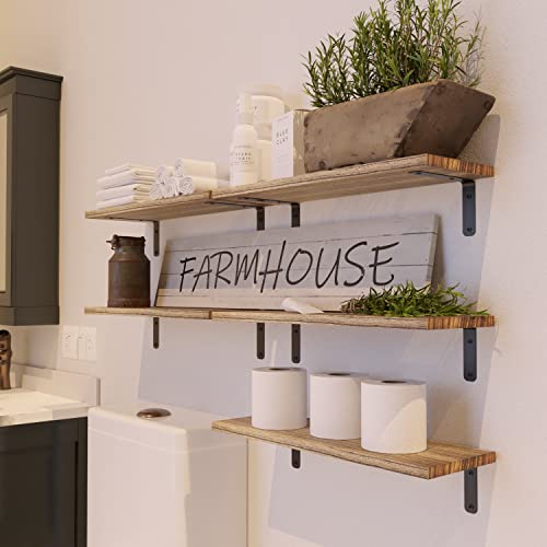 RICHER HOUSE Rustic Wood Shelves Set of 5, Farmhouse Style Floating Shelf for Wall Décor, Hanging Shelves for Bathroom, Bedroom, Storage, Kitchen, Living Room - Carbonized Black - color: Carbonized Black, size: 5 Pcs:16.52in