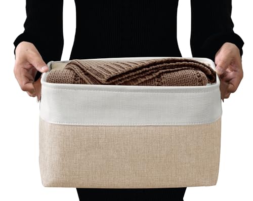 DECOMOMO Storage Bins, Extra Large Fabric Storage Baskets for Shelves, Decorative Linen Closet Organizer, 15.8 x 12.5 x 10 inches (Beige & White, 3 Pack) - color: Beige and White, size: Extra Large/3P