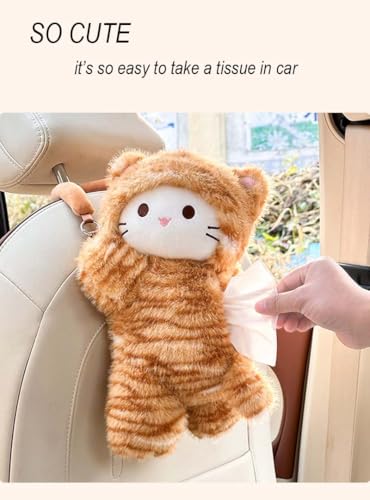 Tissue Box Cover Plush Tissue Box Holder for Car, Home, Decorative Holder/Organizer for Bathroom Vanity Countertop, Nightstands, Office Desk-Orange Cat - color: Orange Cat