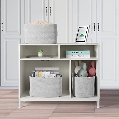 Cotton Rope storage Basket Bins Woven Basket for Organizing Shelves 15X10X9.3“ Rectangle Decorative Baskets For storage Clothes Toys Books Towels Square Wicker Nursery basket organizer 3 pack grey - color: Grey