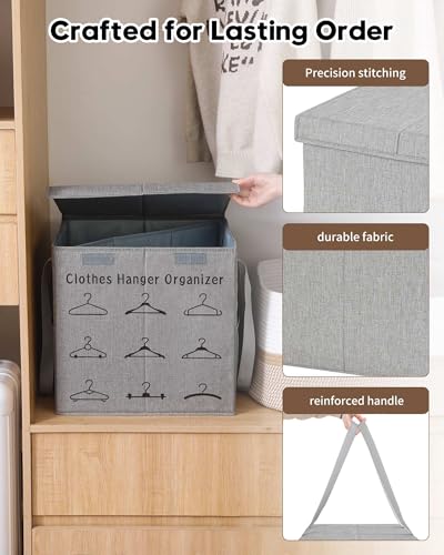 Large Sturdy Hanger Storage, Hanger Organizer Space Saver, Portable Hanger Holder Organizer with Handles, Hanger Organizer Stacker Box Caddy Containers for Closet Laundry Rooms (1 Pack)