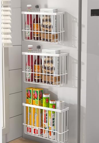3 Piece Kitchen Cabinet Door Storage Box,Self Adhesive Wall Mounted Storage Boxes,Wardrobe/Bathroom/Refrigerator Small Items Organizer Storage Box (White3) - color: White3
