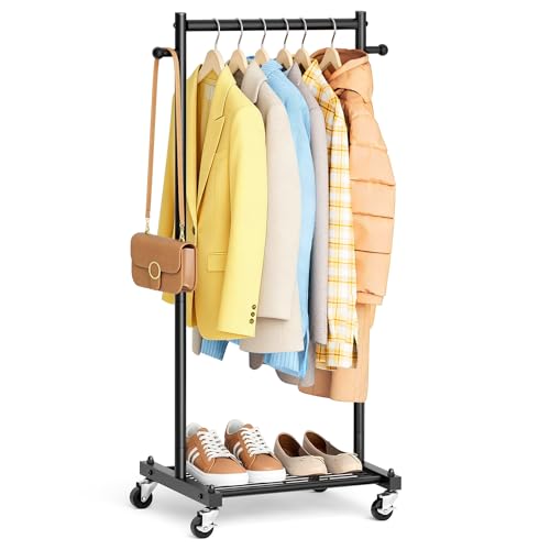 MISSLO Small Clothing Racks for Hanging Clothes 45" Short Clothes Rack with Shelves Metal Rolling Garment Rack with Wheels for Small Space, Closet, Wardrobe, Adults & Kids, Black - color: Black