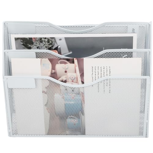 EASEPRES 3 Pocket Mesh Hanging Wall File Organizer, Wall Mounted Mail Paper Document Folder Holder, Clipboard Storage Organization Magazine Rack with Nametag Label for Office Home School, White - color: White, size: 3 Tier