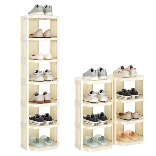 Kitstorack Vertical Shoe Rack: 8 Tiers Stackable Shoe Rack for Closet DIY Free Standing Shoe Organizer Small Shoe Shelf for Small Spaces and Narrow Spaces Plastic, White - color: Ivory, size: 8 Tiers