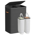 SONGMICS Laundry Basket, 44.9 Gal. Laundry Hamper, 2 Compartments, Easy Assembly, with Lid and Handles, Removable Liners, 22 x 15.7 x 29.5 Inches, Ink Black ULCB813B01 - color: Ink Black, size: 170 L (2-Section)