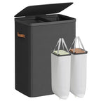 SONGMICS Laundry Basket, 44.9 Gal. Laundry Hamper, 2 Compartments, Easy Assembly, with Lid and Handles, Removable Liners, 22 x 15.7 x 29.5 Inches, Ink Black ULCB813B01 - color: Ink Black, size: 170 L (2-Section)