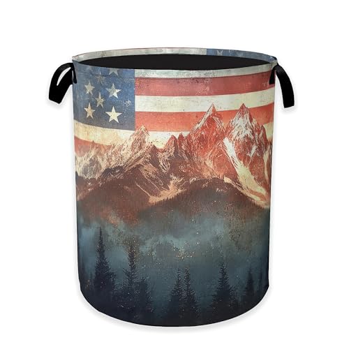 Vintage American Flag Laundry Hamper,Forest Mountain Clothes Hamper for Laundry,Waterproof Oxford Toy Storage Collapsible Hampers for Bedroom, Dorm Room,Bathroom,16x20 Inch - color: Vintage American Flag