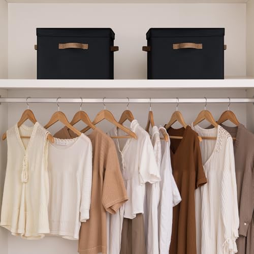StorageWorks Fabric Storage Bins with Lid, Decorative Storage Boxes for Shelves, Stackable Closet Organizer Basket with Handles, Large, Black, 2-Pack - color: Black, size: 15"L x 11¼"W x 12½"H