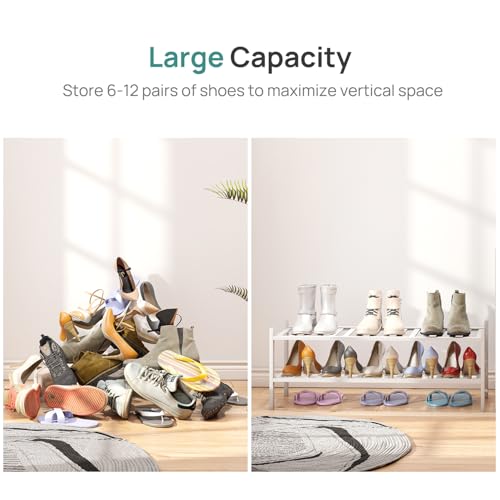 viewcare Long Shoe Rack for Entryway,Shoe Organizer for Hallway Closet, Bamboo Wood Shoe Racks for Indoor Outdoor (White, 2-Tier Long) - color: White, size: 2-Tier Long