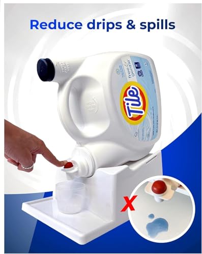 Skywin TidyFriend Liquid Laundry Detergent Holder Stand with Strap, Drip Tray & Rubber Feet, Stand for Laundry Room Organization and Storage, Fabric Softener Dispenser Holder for Easy Pouring (White) - color: White Stand