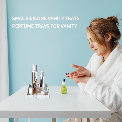 BBK Bathroom Vanity Tray 7.8 in - 2 Pack(Small) Silicone Bathroom Tray for Counter, Perfume Key Trinket Ring Tray, Decor Soap Dispenser Countertop Tray for Kitchen Sink Organization (Faux Marble Look) - color: -Marble Gray (2-pack Small)