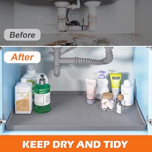 TigeJoy 22" x 22" Under Sink Mats for Kitchen Waterproof, Leak-Proof Silicone Mat Sink Protector and Cabinet Liner, Kitchen Essentials Organizer and Storage, Boot or Shoe Tray, Pet Feeding Mat - color: Dark Gray, size: 22"W x 22"L