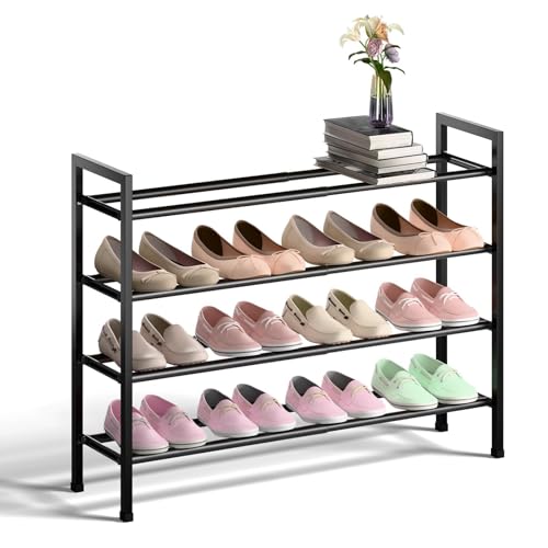 Bumusty 4-Tier Expandable Shoe Rack for Closet, 18“-33” Adjustable Shoe Rack for Small Space, Small Shoe Organizer for Front Door, Sturdy Metal, Black - color: Black, size: 4-Tier