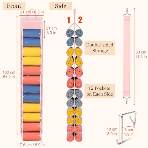 Lirex Hanging Yoga Legging Storage Organizer with 24 Pockets, Foldable Oxford Cloth Hanging Closet Organizer Shirts Jeans Storage Hanger Socks Holder for Family Closet Bedroom, Pink - color: Pink