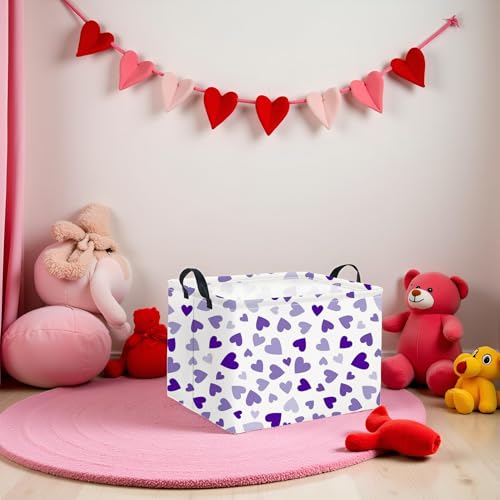 HIYAGON Rectangular Valentines Basket Fabric Storage Bin Storage Boxes Collapsible Storage Basket for Clothes Books Shelves Basket(Light Purple Heart) - color: Light Purple Heart