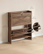 VASAGLE Shoe Storage Cabinet Organizer with 2 Flip Drawers, Freestanding Narrow Shoe Rack Cabinet for Entryway, Farmhouse Style, Fits 14 to 16 Pairs, Honey Brown UHSC203KB01S - color: Honey Brown