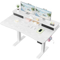 Veken 47.2"×27.6" Home Office Standing Desk with Monitor Riser, Adjustable Computer Desk with Drawers, Ergonomic Desk for Work, Study, Gaming, Crafting, White - color: White