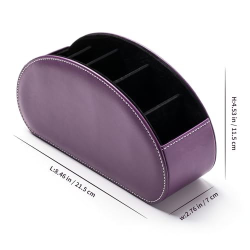 Remote Control Holders Organizer Box with 5 Compartment PU Leather Multi-functional Office Desk Storage Caddy Store Tv Remote for Media Player,Brush,Pencil,Glassees&Office Supplies (Dark purple) - color: Dark purple, size: S