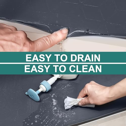 Under Sink Mat, 34" x 22" Waterproof Silicone Under Sink Tray for Kitchen & Laundry Cabinets, Kitchen Cabinet Shelf Protector, Up to 3.3 Gallons Liquid, Fits 36 inch Standard Cabinet(Grey) - color: Blue Grey, size: 22"W x 34"L