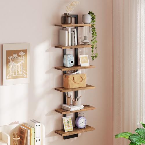 HOOBRO Floating Shelves, Set of 2 Wall Shelves, 3-Tier Wall Mounted Storage Shelves, Hanging Bathroom Shelves, for Living Room, Bedroom, Bathroom, Kitchen, Rustic Brown and Black BF31BJP201