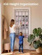 Mixcous Over The Door Shoe Organizer for Kids, Heavy Duty 40lbs, 24-Pocket Toy Storage with 4 Hooks, Behind The Door Organizer for Entryway, Closet, Nursery to Declutter Shoes, Toys & Gear