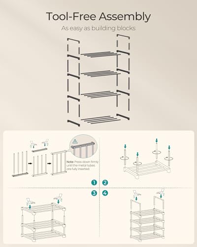 SONGMICS Shoe Rack, 4-Tier Shoe Organizer, Metal Storage Shelf, Upright or Upside Down, for 5-10 Pairs, Stackable, for Entryway, 11.8 x 16.7 x 28.2 Inches, Black ULSA004B01 - color: Black, size: 4 Tiers (16.7"W)