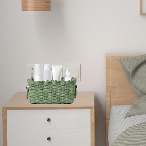 Small baskets for Organizing,Cute woven Storage basket with recycled paper rope for Shelves Bathroom,Little decorative basket,Set of 3 (Dark Green) - color: Dark Green