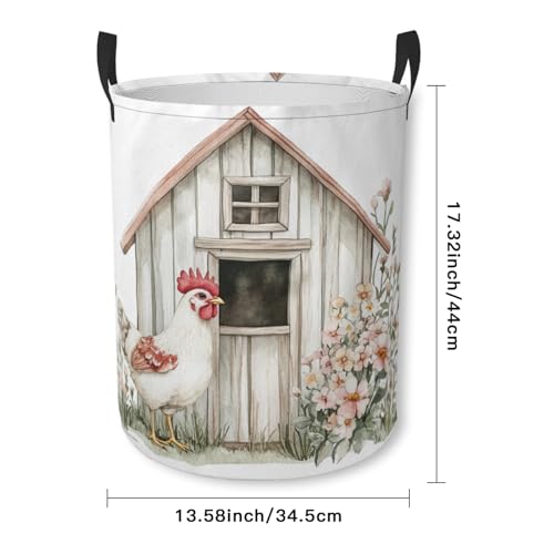 Watercolor Chicken Farm Laundry Basket Cute Animal Foldable Laundry Hamper with Handles Clothes Storage Bin for Household Bedroom Bathroom Dorms 17.3"x13.6" - color: Watercolor Chicken Farm