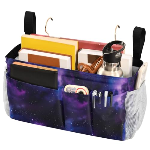 Bedside Caddy Hanging Storage Bag Galaxy Purple Bedside Organizer Caddy for Bunk, Dorm Room, Hospital Beds - Place Magazines / Remotes / Keys