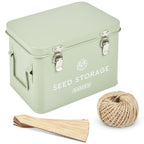 Seed Storage Box – Metal Seed Packet Organizer with Garden String and Bamboo Plant Labels. Seed Container Storage delivering complete Seed Saving Organization for every Garden Lover.