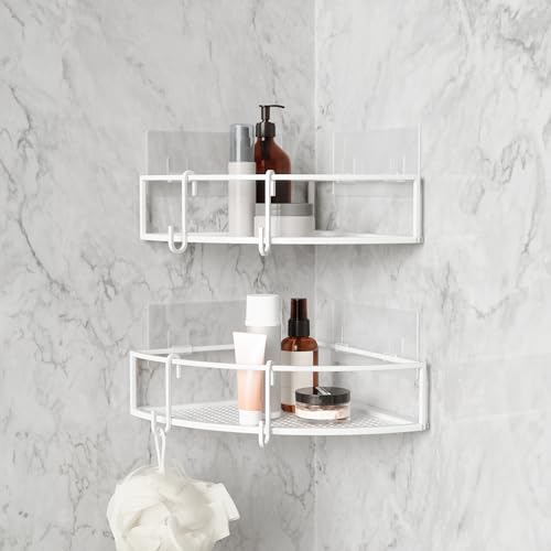 Umbra Cubiko Shower Corner Shelf, Metal Floating Shelves with Adhesive Mounting Strips, 2-Pack, White - color: White, size: Corner, style: Corner Shelf