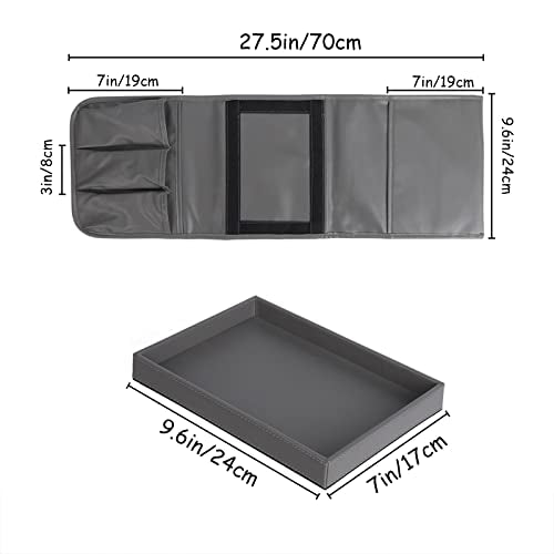 Couch Caddy, Armchair caddy with Detachable Tray, Non-Slip PU Leather Remote Control Holder for Recliner with 5 Pockets (Light Grey) - color: Light Grey