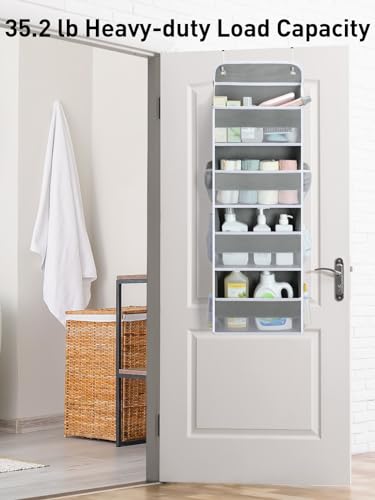 Yecaye 1 Pack Over the Door Organizer, 35.2lbs Load Toy Stuffed Animal Storage, Swing-proof Hanging Bathroom Organizers and Storage for Nursery Newborn Baby Essential Stuff Dorm Room Essentials - color: Grey, size: 4 Tier