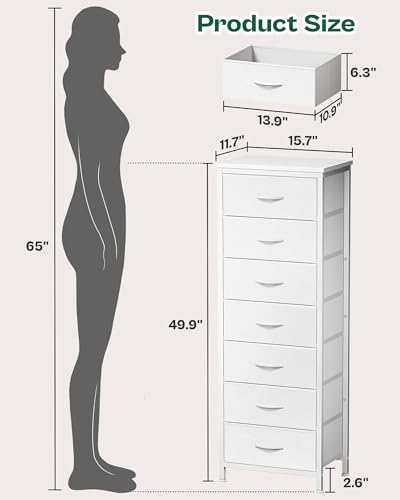 Huuger Tall Dresser for Bedroom, 7 Drawer Dresser & Chests of Drawers, Fabric Drawer for Closet, Bedroom, Night Stand, Metal Frame, Storage Tower with Fabric Bins, White - color: White, size: 50.0inch(7 Drawers)