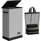 SOLEDI Slim Laundry Hamper with Lid, Narrow Laundry Basket with Removable Bags, Dirty Clothes Hamper with handle, Small Hamper perfect for Laundry room, Bathroom, Bedroom, Small spaces. 70L Grey - color: Grey, size: 70L