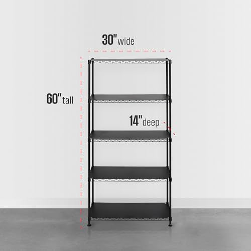 SafeRacks - NSF Certified Storage Shelves, Zinc, Heavy Duty Steel Wire Unit with Adjustable Feet, Garage or Bakers Rack, Kitchen, Pantry Shelf - (14"x30"x60" 5-Tier) (Black) - color: Black, size: 14"x30"x60" 5-Tier