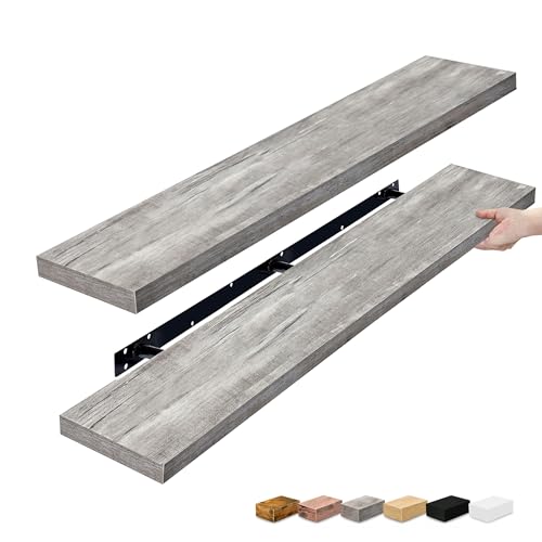 Sorbus Floating Shelves for Wall - 55 Inch Extra-Long Bathroom Shelves, Wall Decor for Bedroom, Kitchen, Living Room, Book Storage - Mounted Floating Shelf with Hidden Brackets (Gray, 2 Pack) - color: Grey, size: 55 Inch, style: 2 Pack