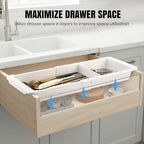 Enhon Expandable Sliding Drawer Organizer for Kitchen Drawers, Deep Drawer Organizer Tray with Adjustable Dividers, Sliding Kitchen Drawers Tray for Utensils, Silverware & Accessories, 11.4”–18”,White
