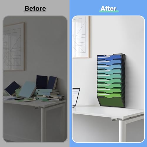 Kuntine.B Wall File Organizer Office Hanging Magazine Holder Wall File Organizer for Office Home (Black, 10 Tier) - color: Black, size: 10 Tier & No Hangers