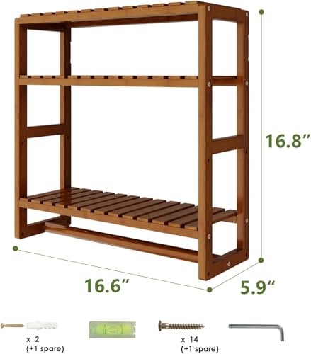 Galood Over The Toilet Storage Bathroom Shelves Wall Mounted 3 Tier Space Saver Corner Shelf Organizer Bamboo Towel Rack Toilet Paper Cabinet with Hanging Rod Brown - color: Brown 1pack, size: Standard