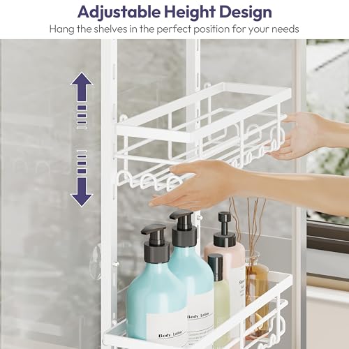 SWTYMIKI Over The Door Shower Caddy - 3 Tier Rustproof Hanging Shower Organizer with Adjustable Shelves, 28 Hooks & Soap Holder, Hanging Shower Rack Storage for Bathroom Accessories, White - color: White-3 Tier