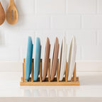 HBlife Bamboo Dish Plate Bowl Cup Book Pot Lid Cutting Board Drying Rack Stand Drainer Storage Holder Organizer Kitchen Cabinet（Keep Dry） - color: Bamboo 6 Slots 1pcs