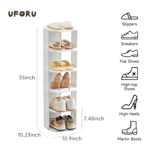 Vertical Shoe Rack, 6 Tiers Stackable Shoe Rack for Closet, Tall Standing Shoe Organizer, Small Shoe Shelf for Narrow Places Durable Plastic Construction (White) - color: White, size: 6 Tiers