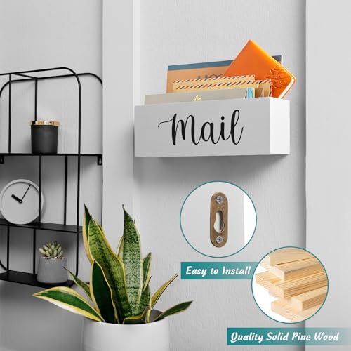 DRASTAR Mail Organizer, Mail Holder with 2 Slots, White Mail Basket for Wall Mount, Wooden Desk Mail Organizer, Envelope Holder for Home Office Decor - color: White, size: 2 Slots