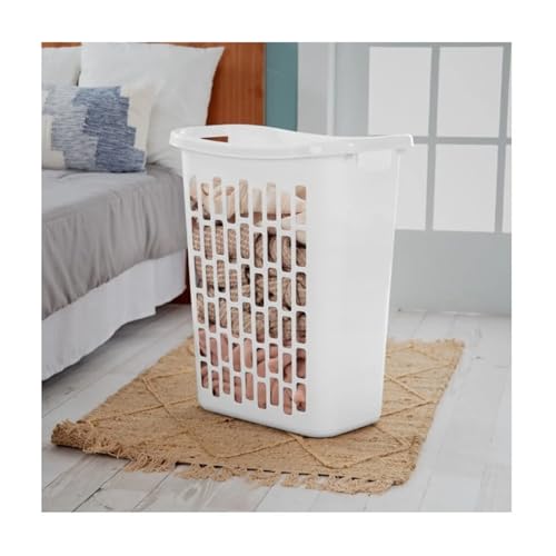 Rectangular Open Plastic Hamper, for Narrow Spaces, White