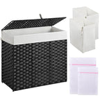 Greenstell Laundry Hamper with Lid, 125L Laundry Basket with 2 Removable Liner Bags & 2 Mesh Bags, Handwoven Synthetic Rattan Clothes Hamper for Clothes, Toys in Bathroom, Bedroom, Foldable, Black - color: Black, size: 125L (25.6 x 13.0 x 23.6 inches)