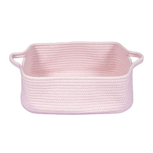 Woven Cotton Rope Storage Basket with Handles for Organizing Shelves Closet Small Cat Dog Pet Toy Baskets Box Bin Decorative Rectangle Baby Nursery basket Gift Basket Empty Light pink - color: Light pink