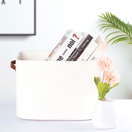 MINTWOOD Design 3-Pack Decorative Woven Storage Baskets for Shelves, Cube Bin Box for Organizing Books, Shoes, Dog Toys, Pantry Closet and Living Room Organizer, Creamy White - color: Creamy White